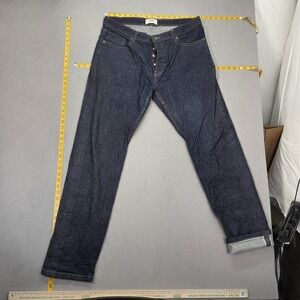 Selvedge Jeans Mens Indigo Blue Slim Straight Leg Button Fly Fits 36x32